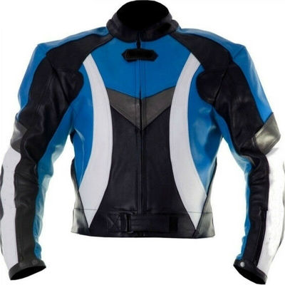 Custom men black blue biker white linings genuine leather safety pads jacket - Thumbnail 4