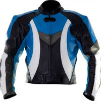 Custom Men Black Blue Biker White Linings Genuine Leather Safety Pads Jacket - Thumbnail 4