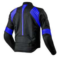 Custom Men Black Blue Cont Motorcycle Front Zip Real Leather Safety Pads jacket - Thumbnail 1