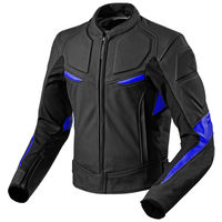Custom Men Black Blue Cont Motorcycle Front Zip Real Leather Safety Pads jacket - Thumbnail 4