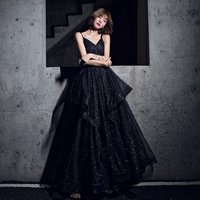 Black tulle long prom dress formal dress - Thumbnail 1
