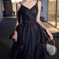 Black tulle long prom dress formal dress - Thumbnail 2
