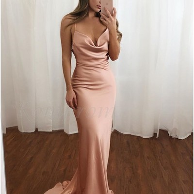 Simple blush long prom dress mermaid formal dress