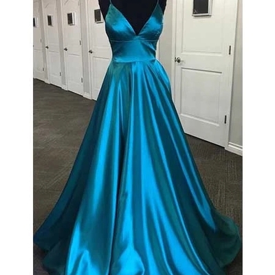 A line teal satin formal dresses prom dresses,evening party dresses