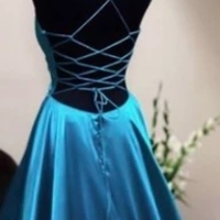 A Line Teal Satin Formal Dresses Prom Dresses,Evening Party Dresses - Thumbnail 1