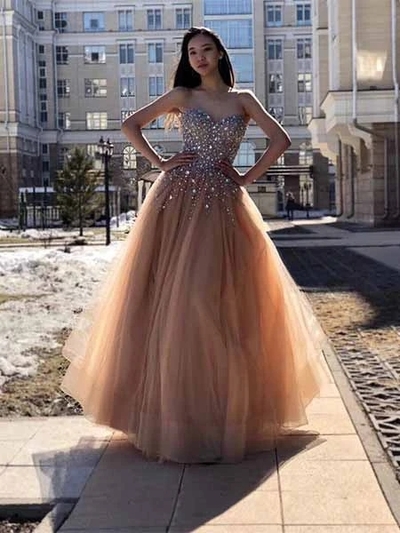 Champagne Beaded Prom Dresses Sweet 16 Dresses