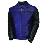 Custom Men Black Blue Cont Motorcycle Front Zip Real Leather Safety Pads jacket - Thumbnail 1