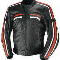 Custom Men Black Color Motorbike Red White Striped Racing Genuine Leather Jacket - Thumbnail 4