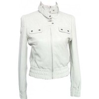 White Leather Jacket Women Outer Wear Tab Collar Stretchable Waist and Sleeves - Thumbnail 4
