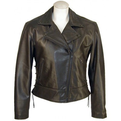 Black Women's Jacket Real Leather Brando and Front Fastening Zipper Handmade