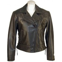Black Women's Jacket Real Leather Brando and Front Fastening Zipper Handmade - Thumbnail 1
