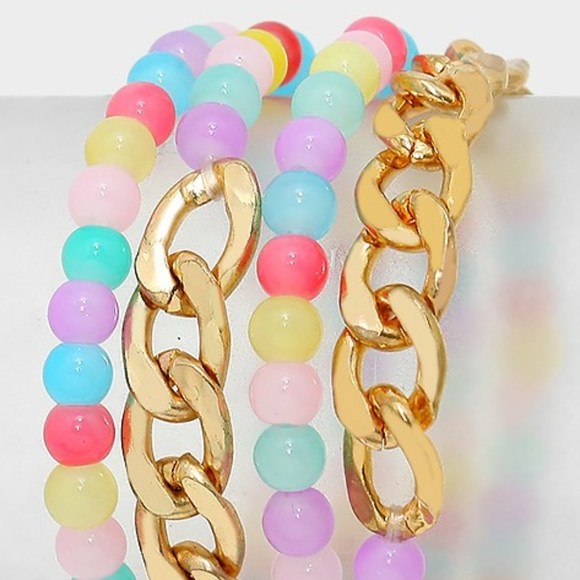 Colorful Beaded Gold Chain Link Stretch Bracelet on Storenvy