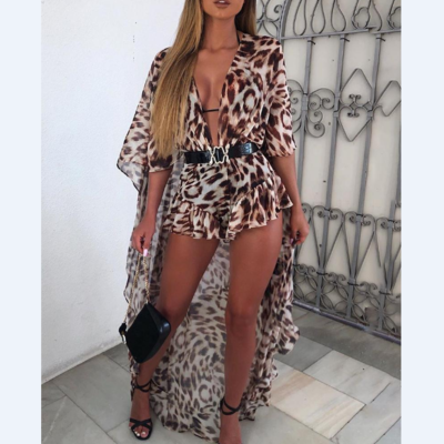Women's long sleeve leopard print jumpsuit