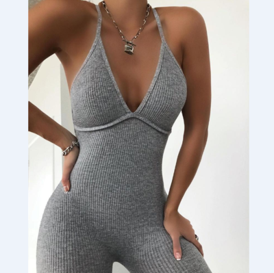 Fashion Ribbed Open Back Sleeveless Jumpsuit