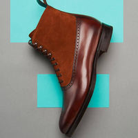 Latest Handmade Dark Brown Ankle High Brogue Design Casual Wearing Boot In Genuine Leather Suede For Adult - Thumbnail 1