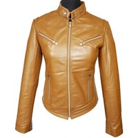New Women Leather Jacket Tab Collar Fastening Zipper Slim Fit Trendy Fashion - Thumbnail 4