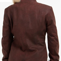 Women's Brown Leather Coat With Front Four Buttons Pockets Handmade Fashionable - Thumbnail 1