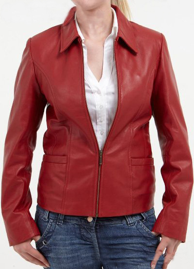 Maroon Leather Coat Women's Fashion With Front Four Buttons Handmade Outer Wear