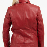 Maroon Leather Coat Women's Fashion With Front Four Buttons Handmade Outer Wear - Thumbnail 1