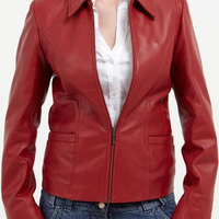 Maroon Leather Coat Women's Fashion With Front Four Buttons Handmade Outer Wear - Thumbnail 4