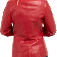 New Red Leather Coat Women's Fashion With Front Four Buttons Closure Handmade - Thumbnail 1