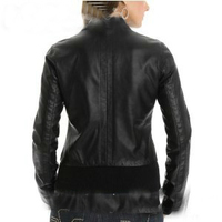 Black Bomber Biker Leather Jacket With Stretchable Waist Front Buttons Zip - Thumbnail 2