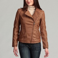 Brown Genuine Leather Jacket Women's Slim Fit Brando Fastening Zipper Handmade - Thumbnail 4