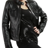 Luxury Black Jacket Women Trendy Fashion Leather With Tab Collar Pockets Zipper - Thumbnail 4