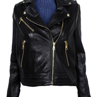 Classic Women Jacket Black Fashionable Brando Leather Front Zipper Hand Stitched - Thumbnail 4