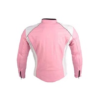 Women's Motorbike Jacket Pink and White With Leather Fastening Zipper Tab Collar - Thumbnail 1