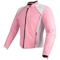 Women's Motorbike Jacket Pink and White With Leather Fastening Zipper Tab Collar - Thumbnail 4