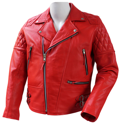 Attractive Women Jacket Red Brando Quilted Biker Leather Front Zipper Buckle