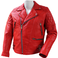 Attractive Women Jacket Red Brando Quilted Biker Leather Front Zipper Buckle - Thumbnail 4
