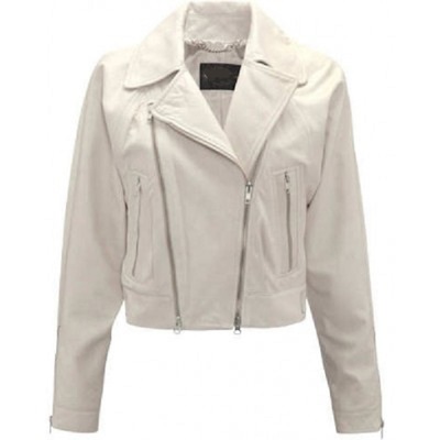 Customize white women's jacket with leather double zipper brando outer wear - Thumbnail 1
