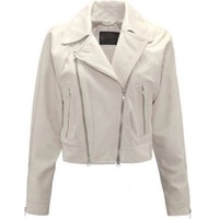 Customize White Women's Jacket With Leather Double Zipper Brando Outer Wear - Thumbnail 1