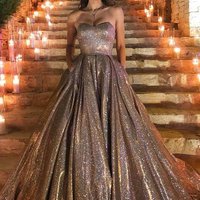Sweep Train Strapless Sequined Ball-Gown Prom Dresses  - Thumbnail 1
