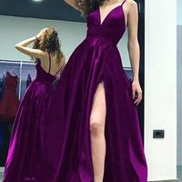 Sexy Side Slit Backless Spaghetti Straps A-line Long Evening Prom Dresses - Thumbnail 1