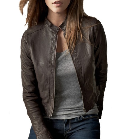 Black Biker Women's Jacket With Genuine Leather Front Fastening Zipper Handmade