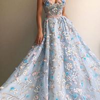 Quinceanera Dresses,Spaghetti Strap 3D Flower Applique Sky Blue Prom Dresses Ball Gowns. - Thumbnail 2