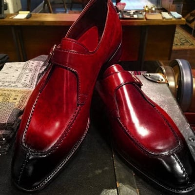 Men's split toe shoes, men's burgundy lace up leather shoes - Thumbnail 2