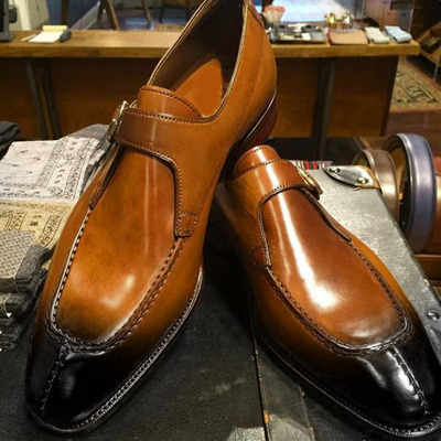 Men's split toe shoes, men's brown monk straps leather shoes - Thumbnail 2