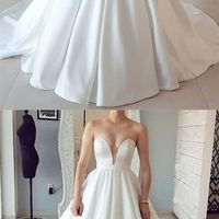Sweetheart Simple White Prom Dress Satin Sleeveless Wedding Dresses - Thumbnail 1