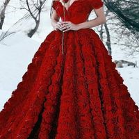 Ball Gown Off the Shoulder Red Wedding Dresses - Thumbnail 1