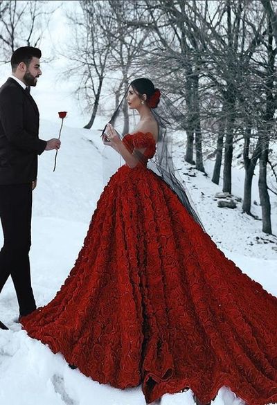 Ball Gown Off the Shoulder Red Wedding Dresses