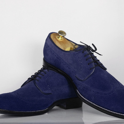Men,s blue shoes, wing tip suede shoes,lace up shoes  - Thumbnail 2