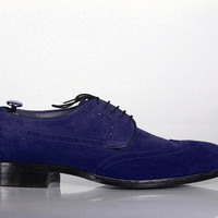 Men,s Blue Shoes, Wing Tip Suede Shoes,Lace Up Shoes  - Thumbnail 1