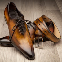 Men,s Brown Shoes,Pointed Toe Leather Shoes,Lace Up Shoes  - Thumbnail 1