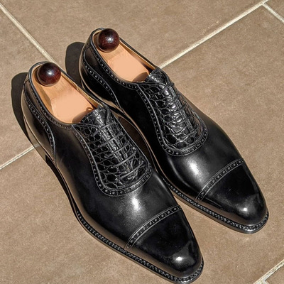 Men,s black shoes,cap toe leather shoes,lace up shoes  - Thumbnail 3