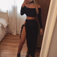 Irregular Sexy Long Sleeves Two Pieces Dress - Thumbnail 4