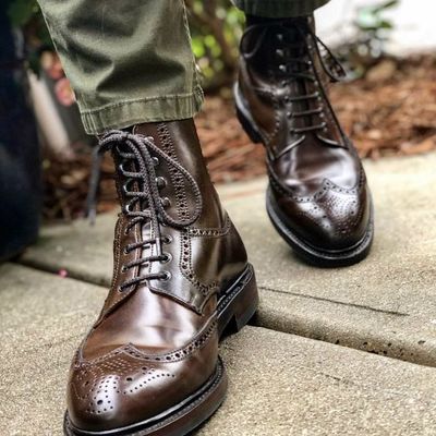 Men's brown wing tip boots,men's lace up leather boots,formal boot - Thumbnail 2